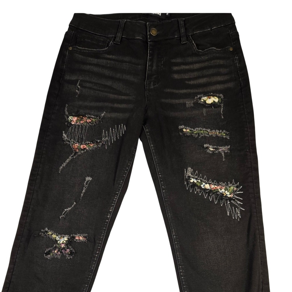 Desigual Womens Black Slim Fit Stretch Denim Jeans Size 40 Pink Logo Patch